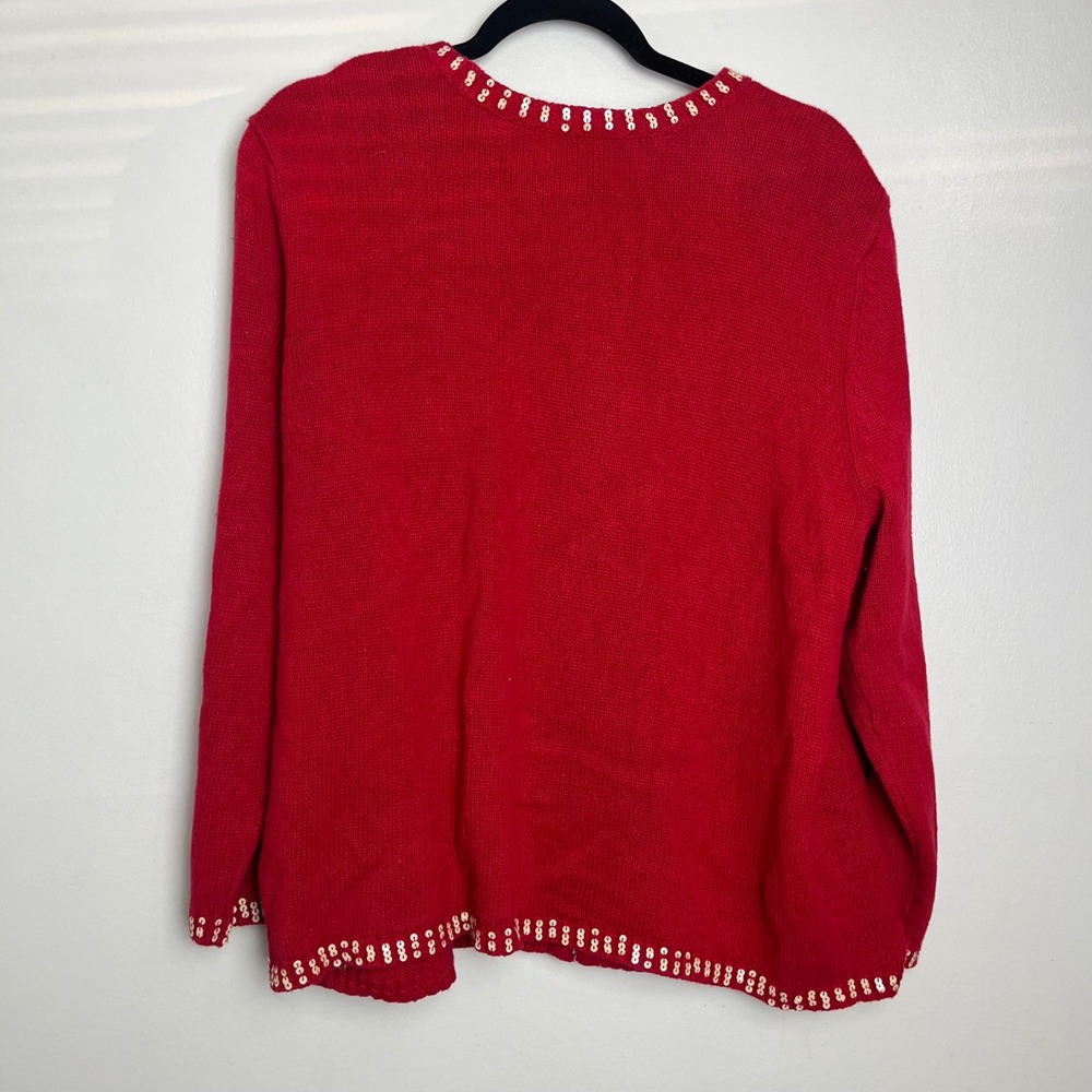VTG 90s Red Snowman Beaded Sequin Zipper Holiday Christmas Sweater Jacket XL 1X - Picture 4 of 5